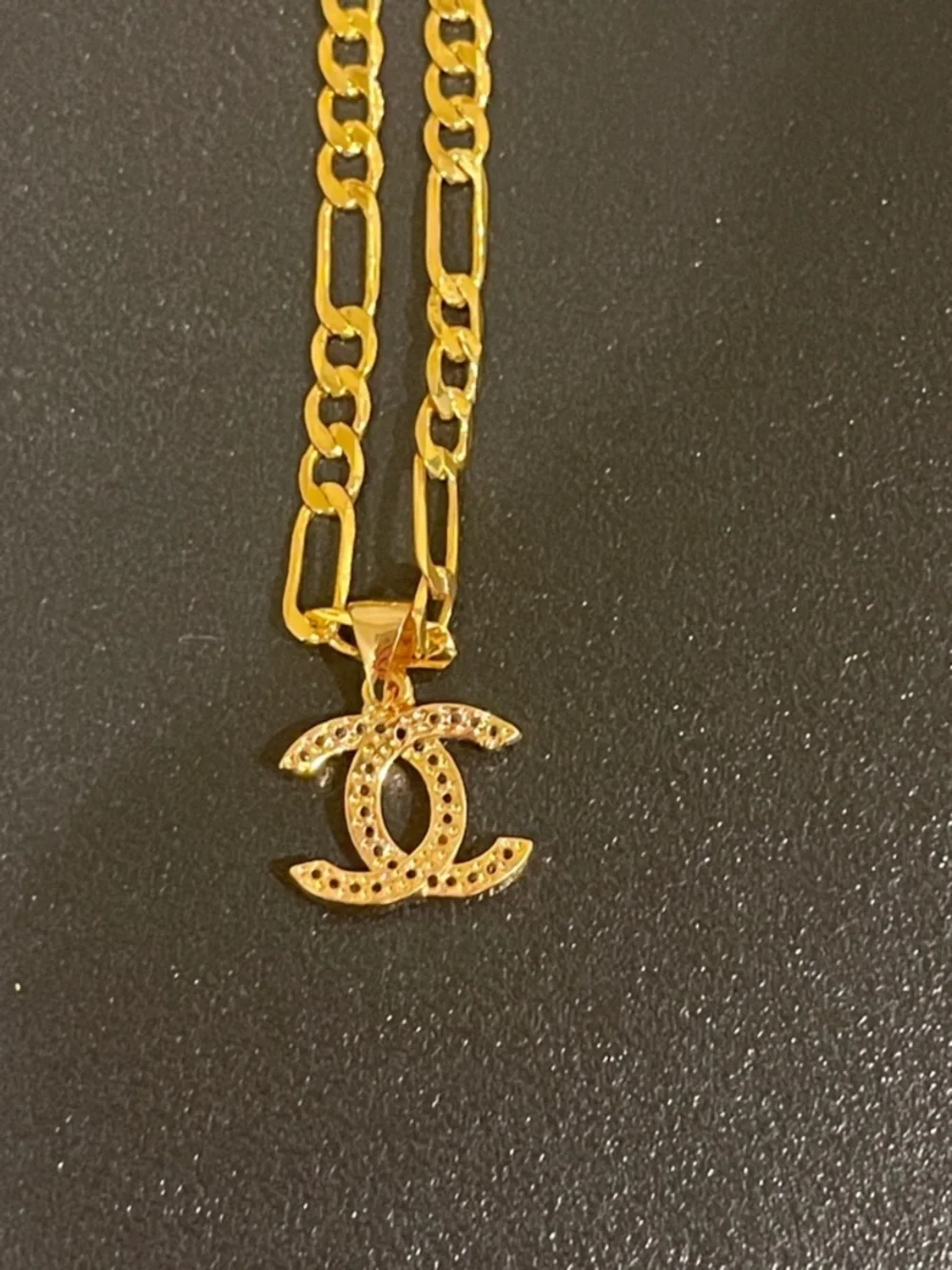 Chanel Gold Tone Interlocking CC Pendant And Chain Necklace